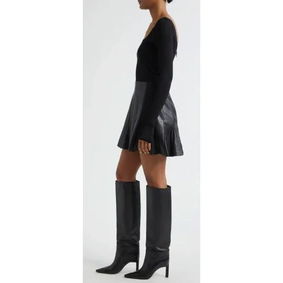 Alice + Olivia Chara Long Sleeve Minidress Faux Leather Black Size 2 $395 [jb] - Picture 5 of 10